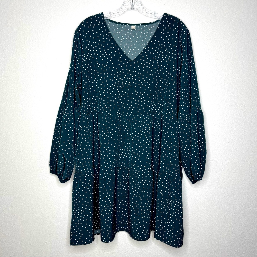 Sherosa Dark Green and Polka Dot Tiered Peasant Mini Short Dress Womens‎ Size XL